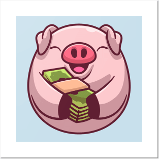 Cute Pig Holding Money Cartoon Posters and Art